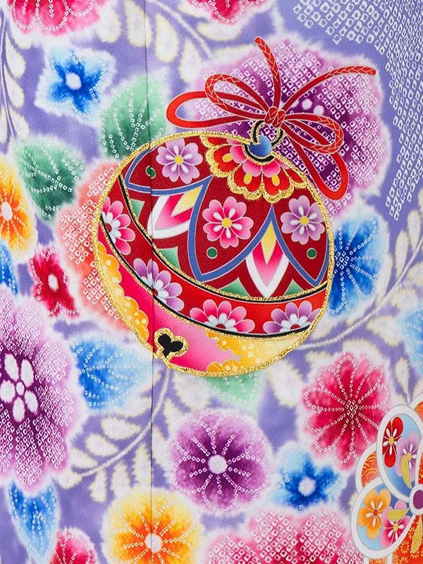 女児７才　【刺繍】辻が花　鈴　ブルー