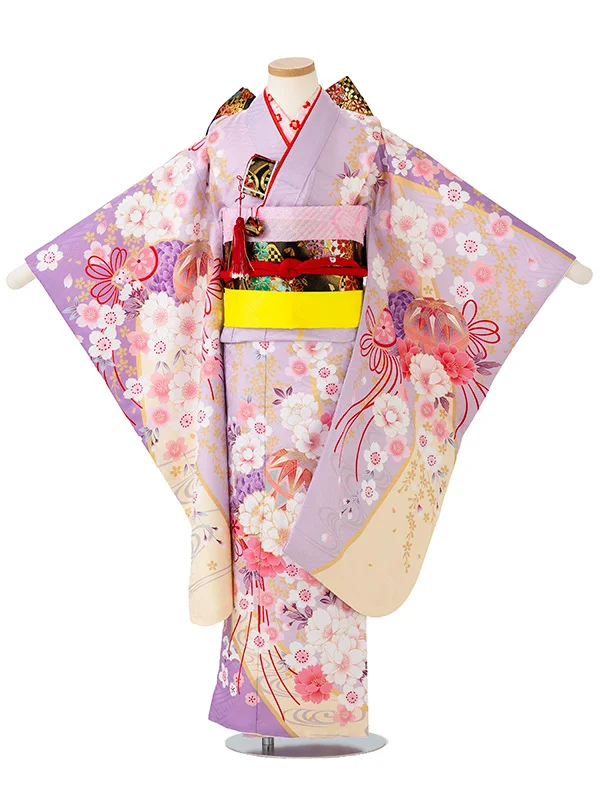 女児７才　【刺繍】まりに桜　藤色