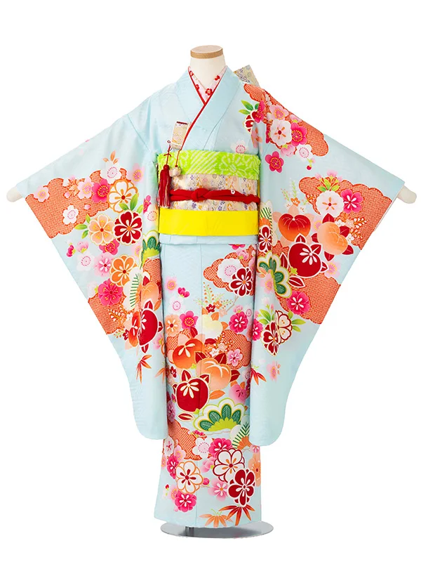 女児７才　【刺繍】橘に疋田　ブルー