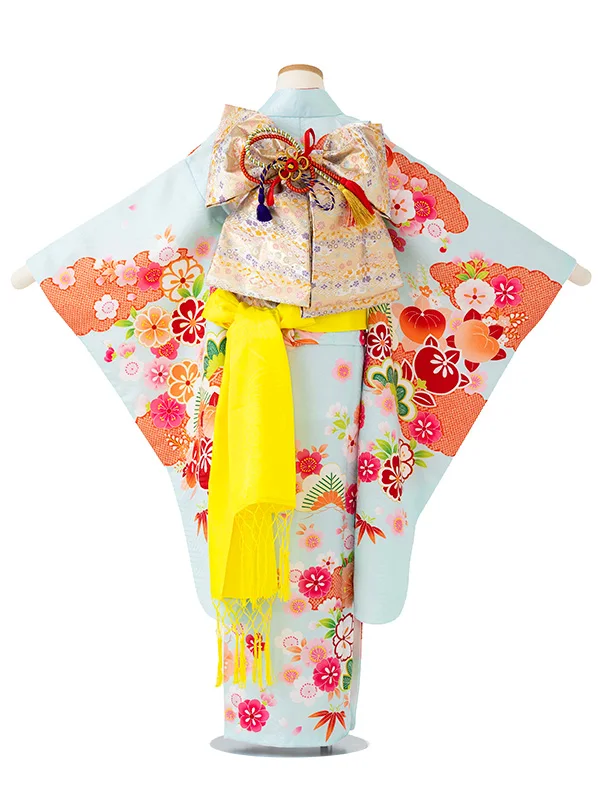 女児７才　【刺繍】橘に疋田　ブルー