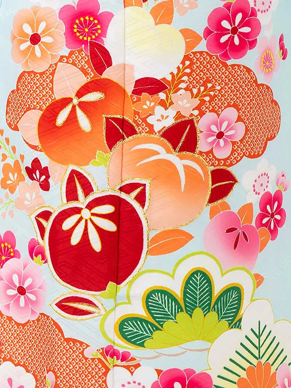 女児７才　【刺繍】橘に疋田　ブルー