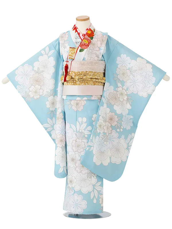 女児７才【絵羽】梅に桜　ブルー