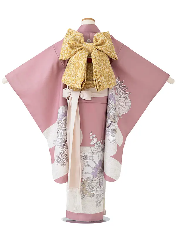 女児７才【絵羽】ツルに菊　くすみピンク