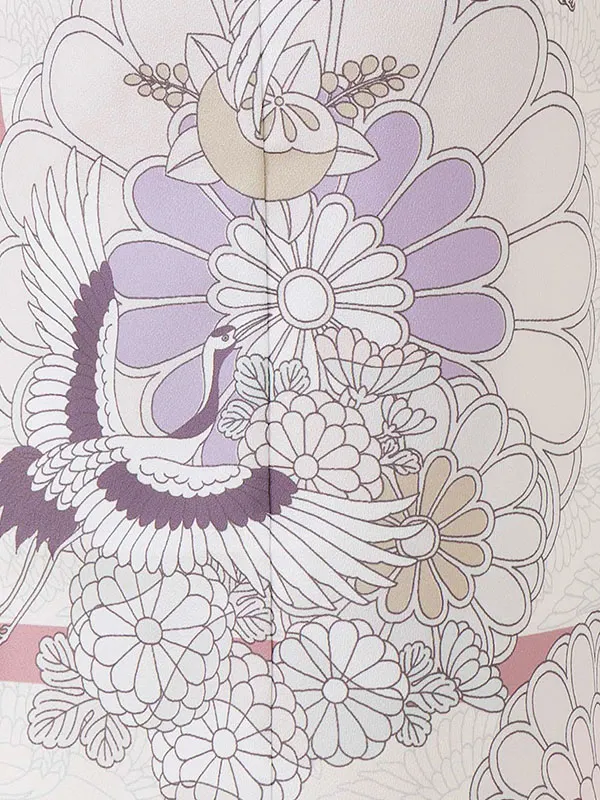 女児７才【絵羽】ツルに菊　くすみピンク