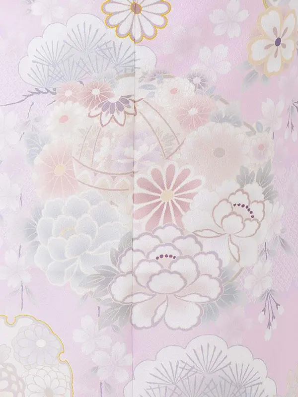 女児７才【絵羽】まりにぼたん　藤色