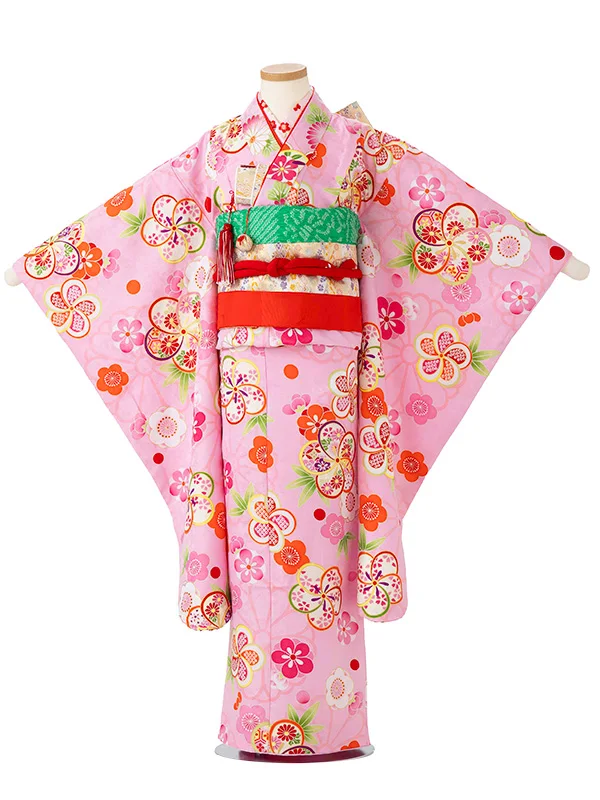 女児７才　小紋　ねじり梅　ピンク