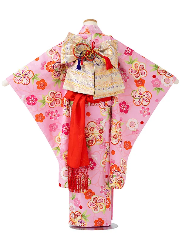 女児７才　小紋　ねじり梅　ピンク