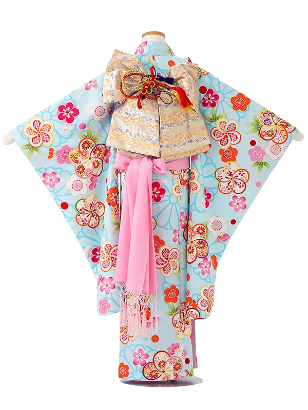 女児７才　小紋　ねじり梅　ブルー