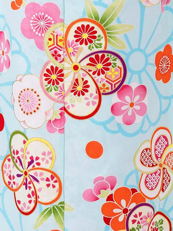 女児７才　小紋　ねじり梅　ブルー