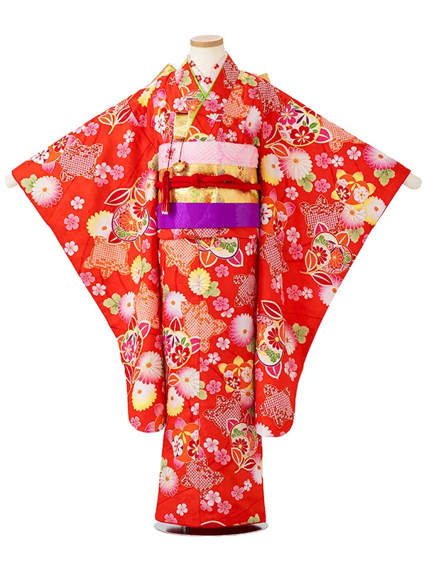 女児７才　小紋　橘　赤