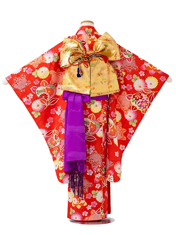 女児７才　小紋　橘　赤