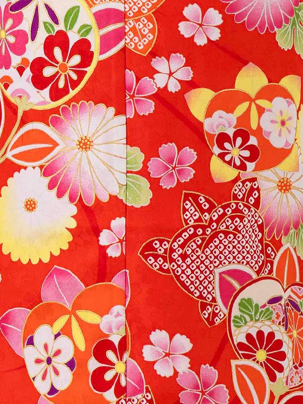 女児７才　小紋　橘　赤