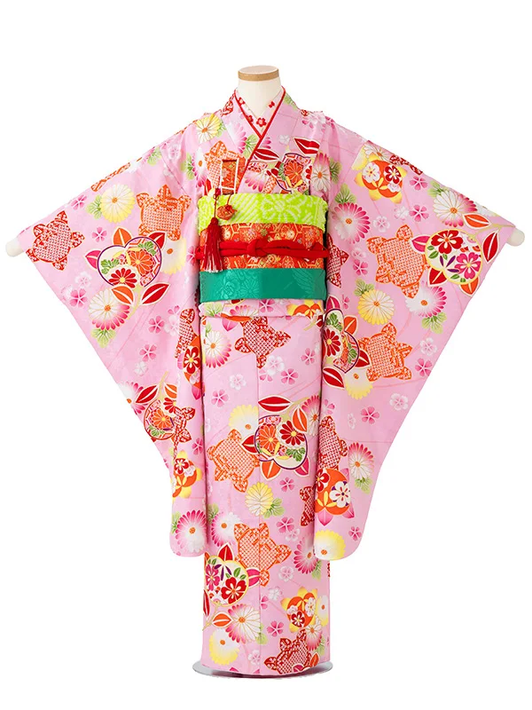 女児７才　小紋　橘　ピンク