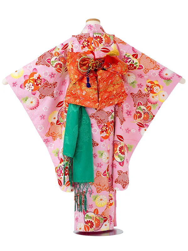 女児７才　小紋　橘　ピンク