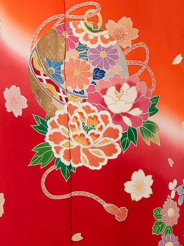 【正絹】【手描友禅】まり　朱赤