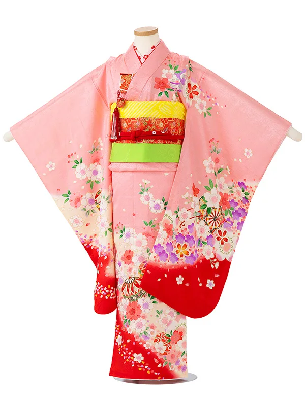【正絹】まりに小桜　ピンク
