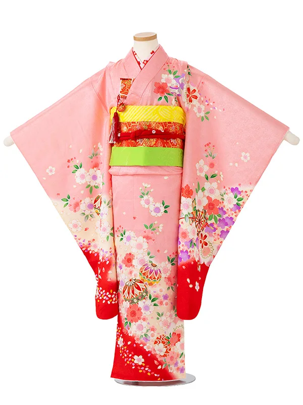 【正絹】まりに小桜　ピンク