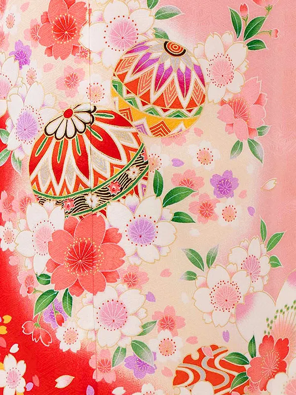 【正絹】まりに小桜　ピンク