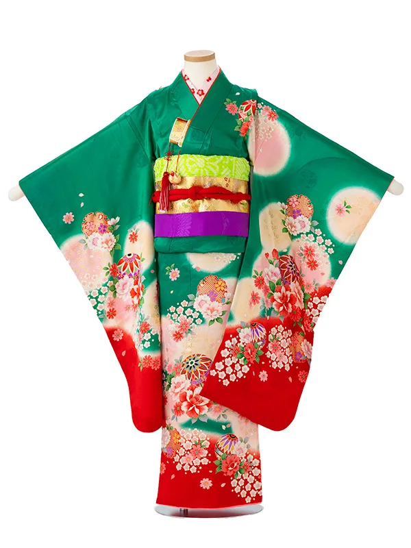 【正絹】まりに小桜　グリーン