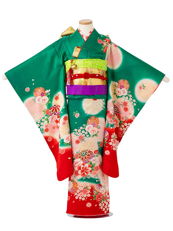 【正絹】まりに小桜　グリーン