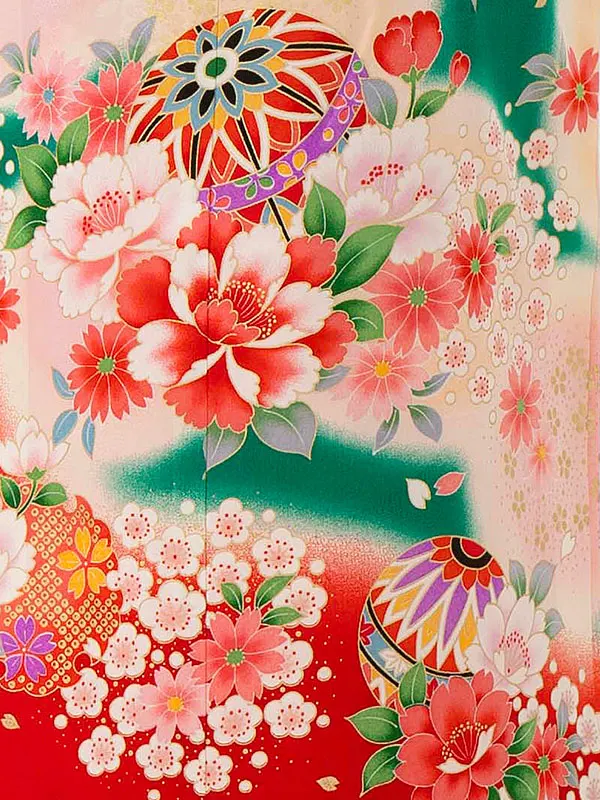 【正絹】まりに小桜　グリーン
