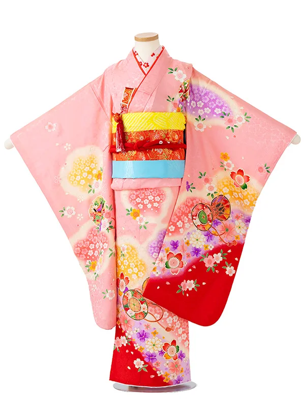 【正絹】鼓に小桜　ピンク