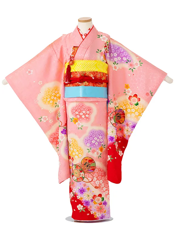 【正絹】鼓に小桜　ピンク