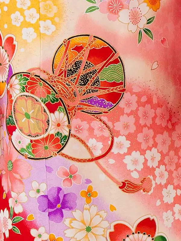 【正絹】鼓に小桜　ピンク