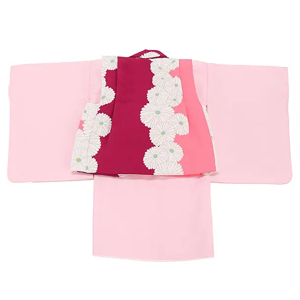 女児ベビー着物　菊ストライプ　ピンク紫　