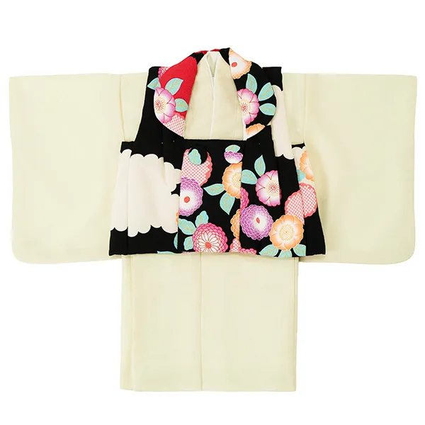 女児ベビー着物　菊　黒