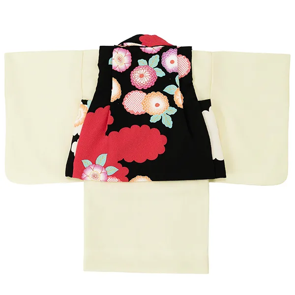 女児ベビー着物　菊　黒