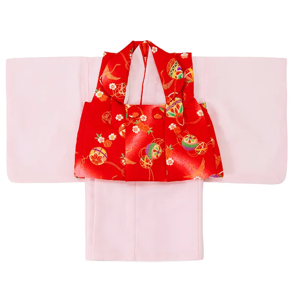 女児ベビー着物　古典　まり　赤