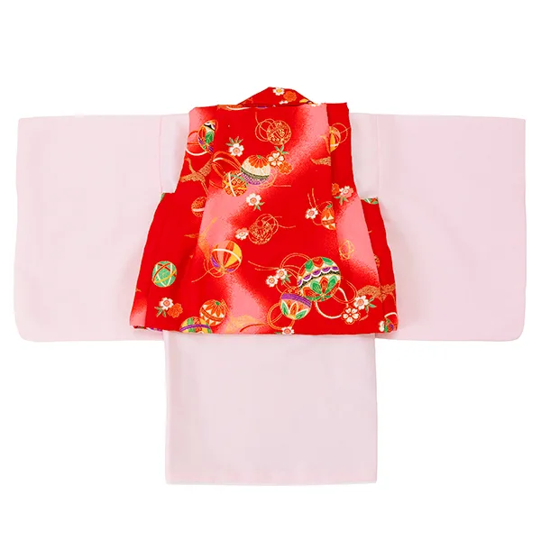 女児ベビー着物　古典　まり　赤