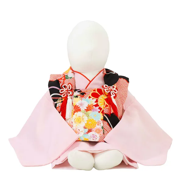 女児ベビー着物　くす玉　黒
