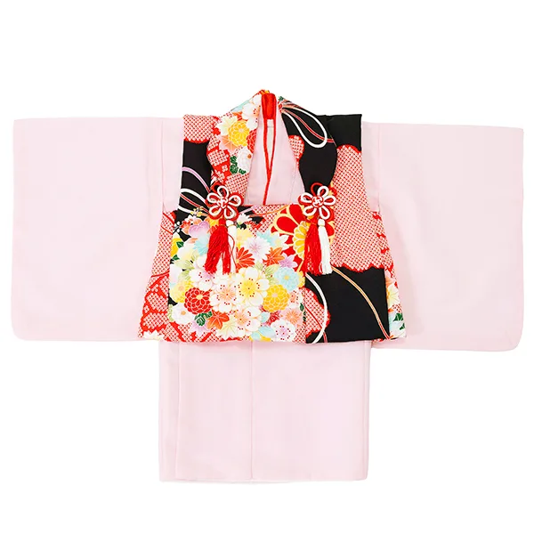 女児ベビー着物　くす玉　黒