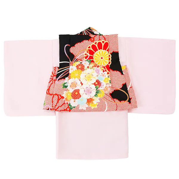 女児ベビー着物　くす玉　黒