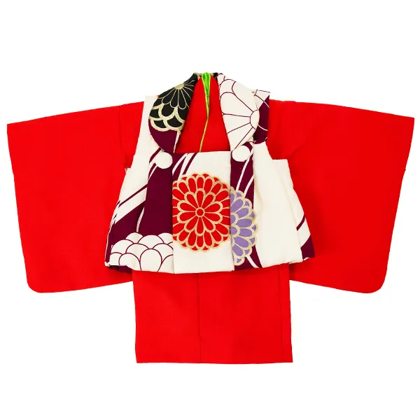 女児ベビー着物　染め分け菊　紫クリーム