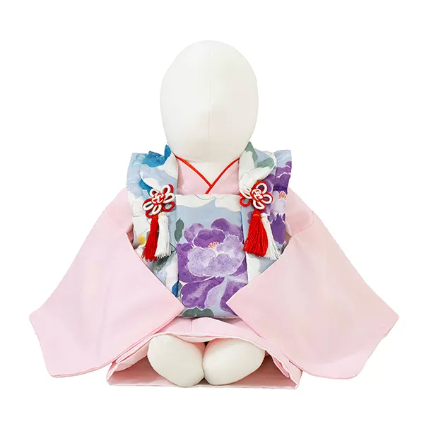 女児ベビー着物　かすれ花　ブルー