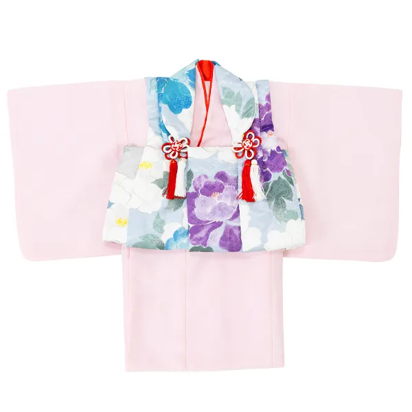 女児ベビー着物　かすれ花　ブルー