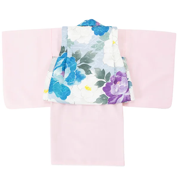 女児ベビー着物　かすれ花　ブルー