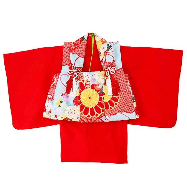 女児ベビー着物　くす玉　ブルー