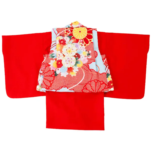 女児ベビー着物　くす玉　ブルー