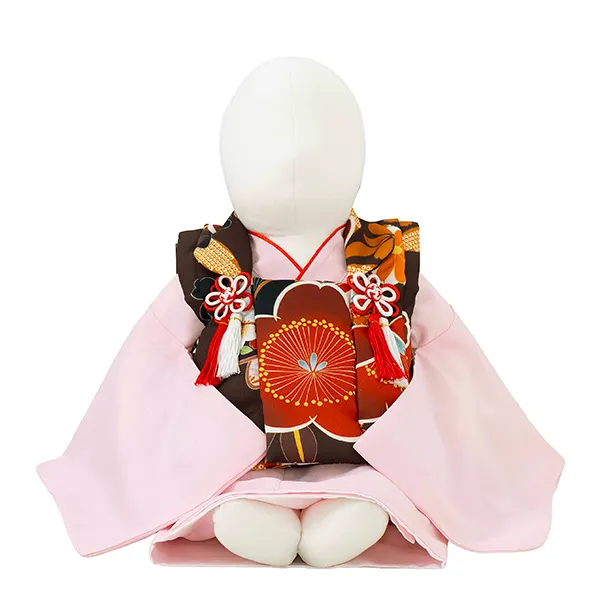 女児ベビー着物　椿　ブラウン