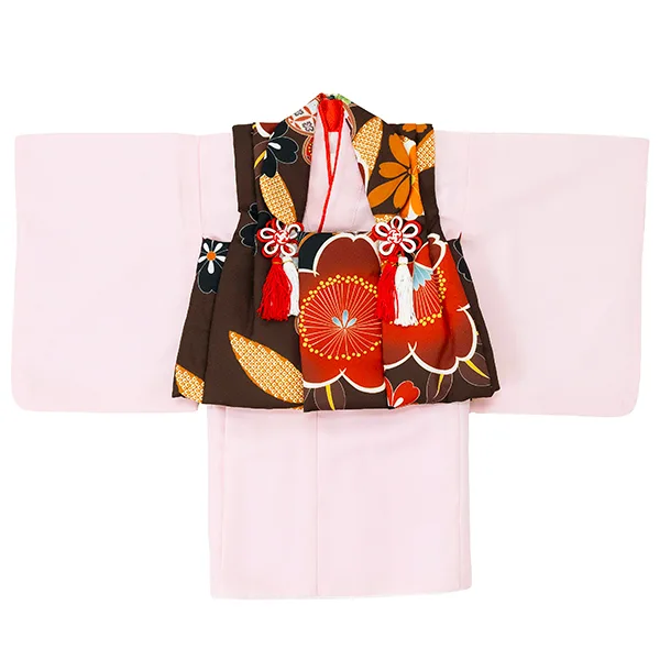 女児ベビー着物　椿　ブラウン