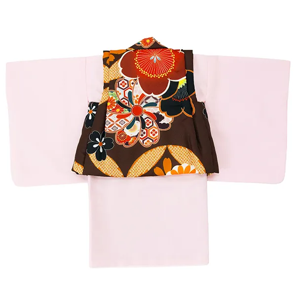 女児ベビー着物　椿　ブラウン