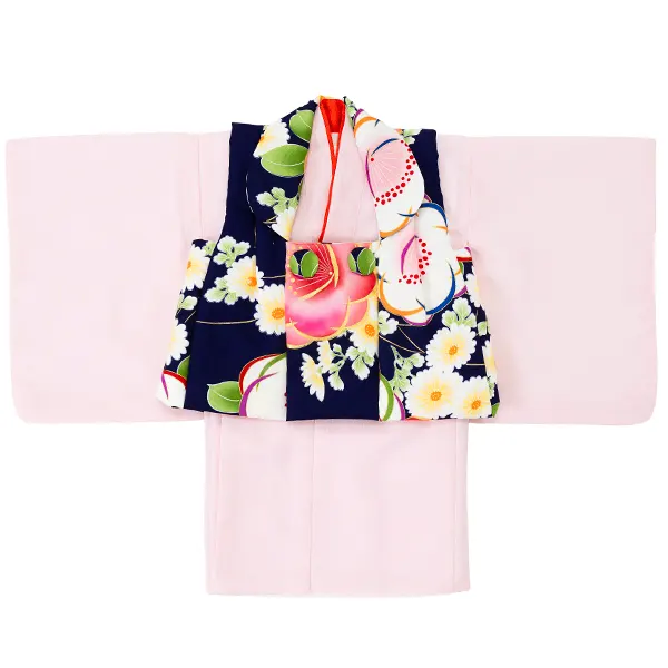 女児ベビー着物　椿　紺