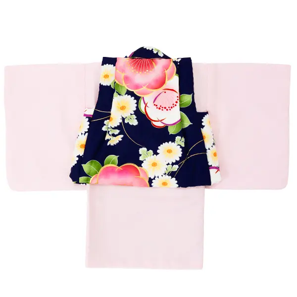 女児ベビー着物　椿　紺