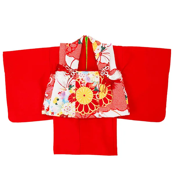 女児ベビー着物　くす玉　白