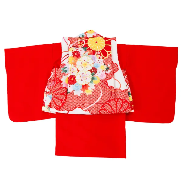 女児ベビー着物　くす玉　白