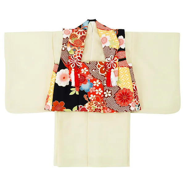 女児ベビー着物　菊疋田　黒